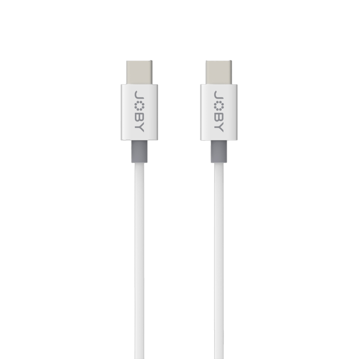JOBY CHARGE AND SYNC CORDON USB-C vers USB-C, gaine PVC, 60W PD, 3A, 2m,  blanc